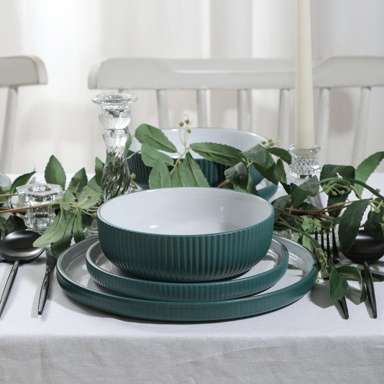 Green Ceramic Coastal 12-Piece Dinnerware Set, Service for 4