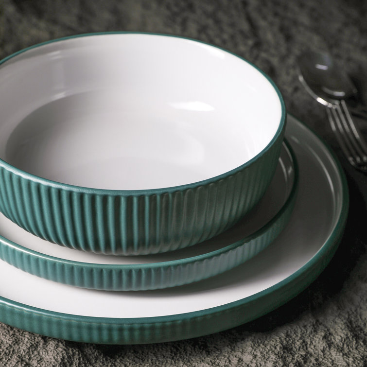 Green Ceramic Coastal 12-Piece Dinnerware Set, Service for 4