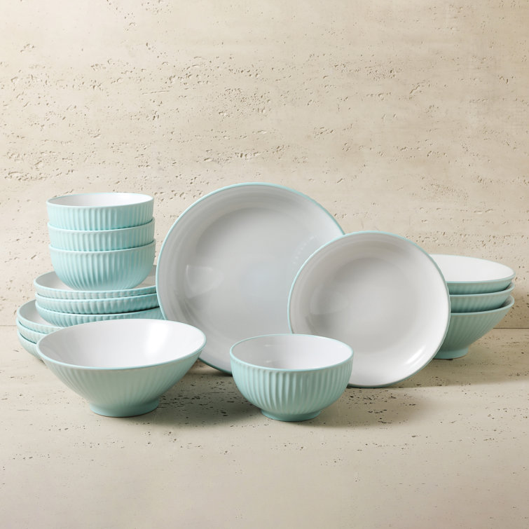 Teal Ribbed Ceramic 32-Piece Dinnerware Set for 8