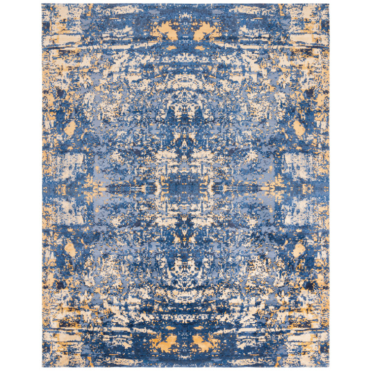 Twilight Blue Hand-Knotted Wool Silk Area Rug 8' x 10'