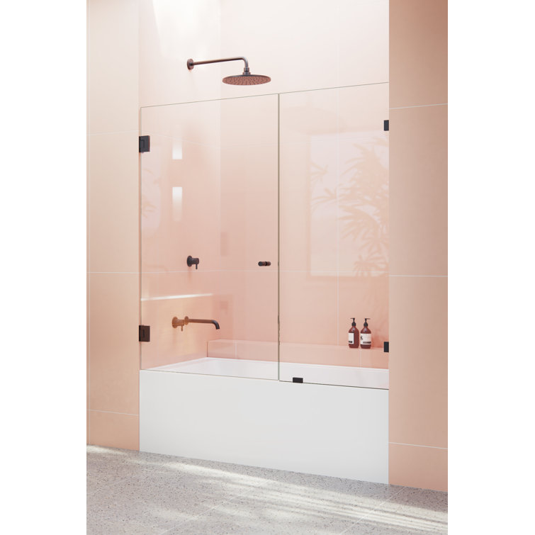 Matte Black Frameless Glass Bathtub Shower Door, 58.25" x 58"