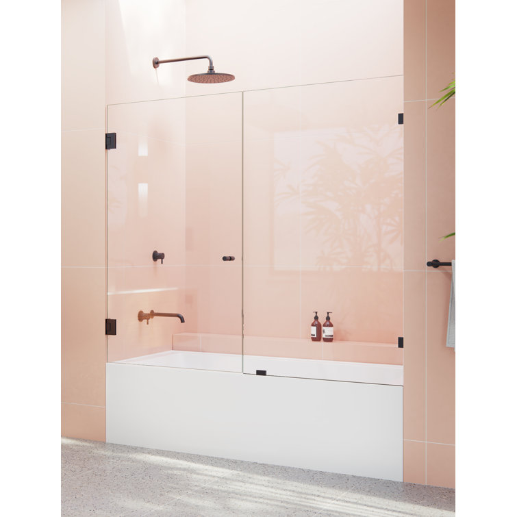 Matte Black Frameless Glass Bathtub Shower Door - 58.25" x 68.5"