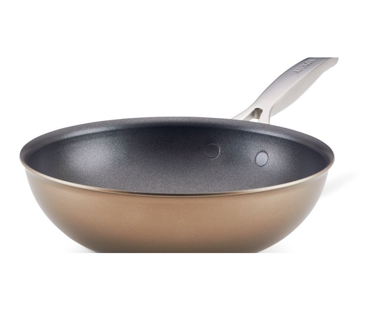 10-Inch Bronze Aluminum Nonstick Stir Fry Pan with Stainless Steel Handle