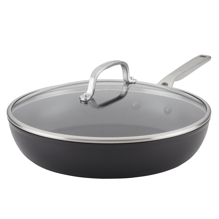 Matte Black 12.25 Inch Nonstick Aluminum Fry Pan with Lid