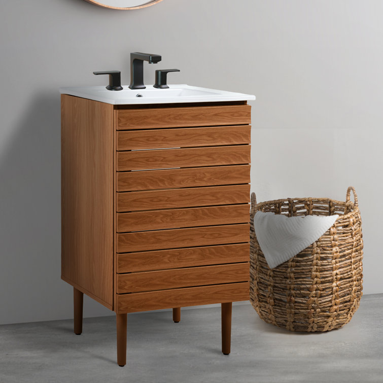 Walnut 20" Modern Linear Slat Bath Vanity Cabinet