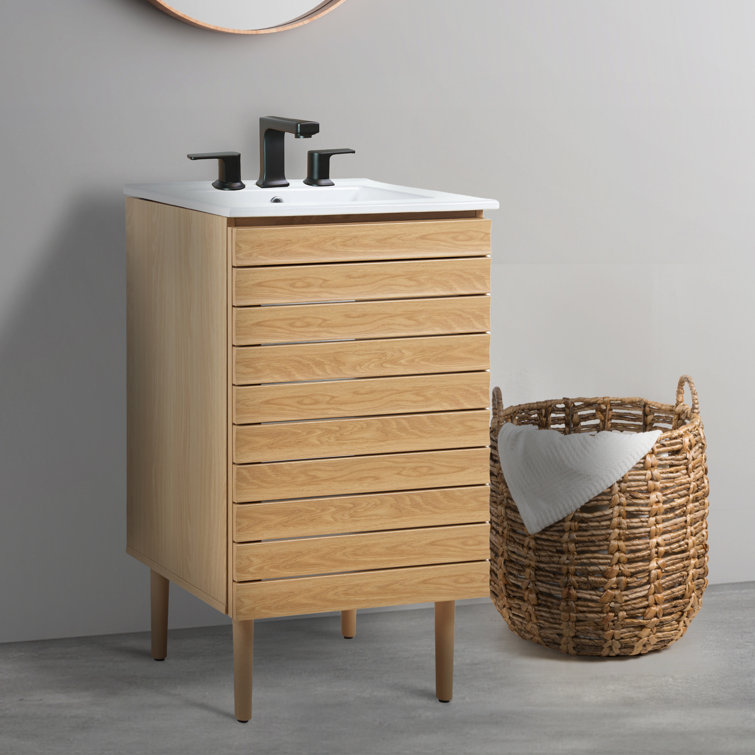 Oak 20" Modern Linear Slat Bath Vanity Cabinet