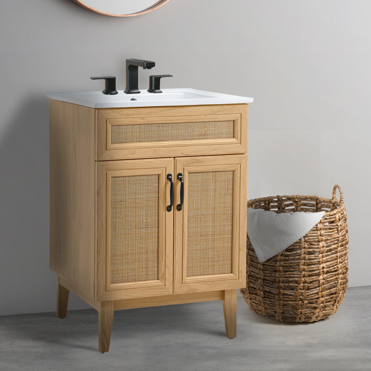 Javer 24" Oak Rattan Modern Farmhouse Bath Vanity Cabinet