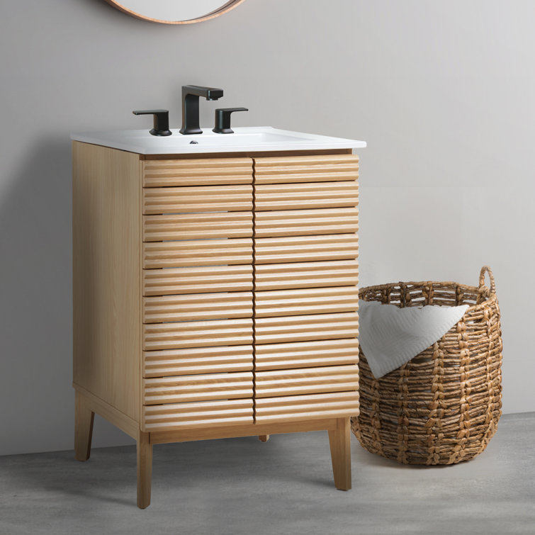 Calandre 24" Oak Slat Modern Farmhouse Bath Vanity Cabinet