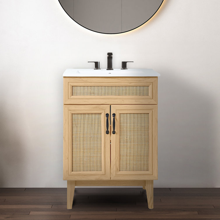 Javer 24" Oak Rattan Modern Farmhouse Bath Vanity Cabinet