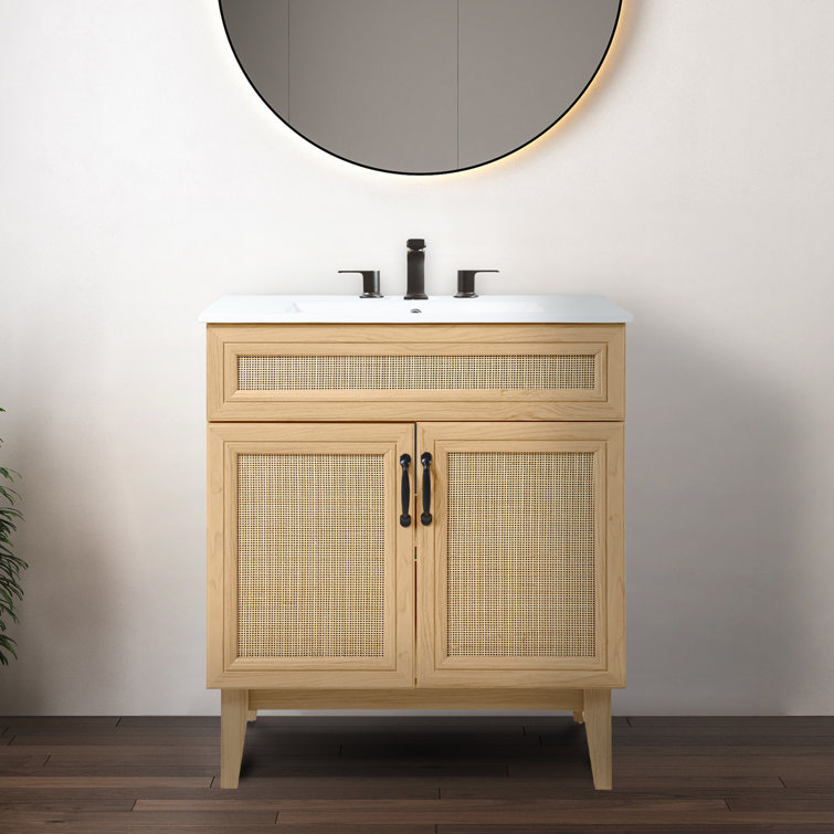 Javer 30" Oak Rattan Modern Farmhouse Bath Vanity Cabinet
