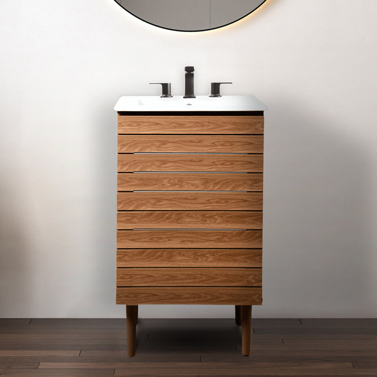Walnut 20" Modern Linear Slat Bath Vanity Cabinet