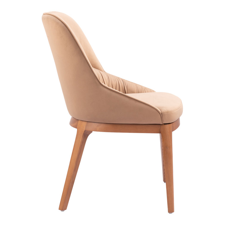 Tan Faux Leather Upholstered Side Chair with Wood Legs