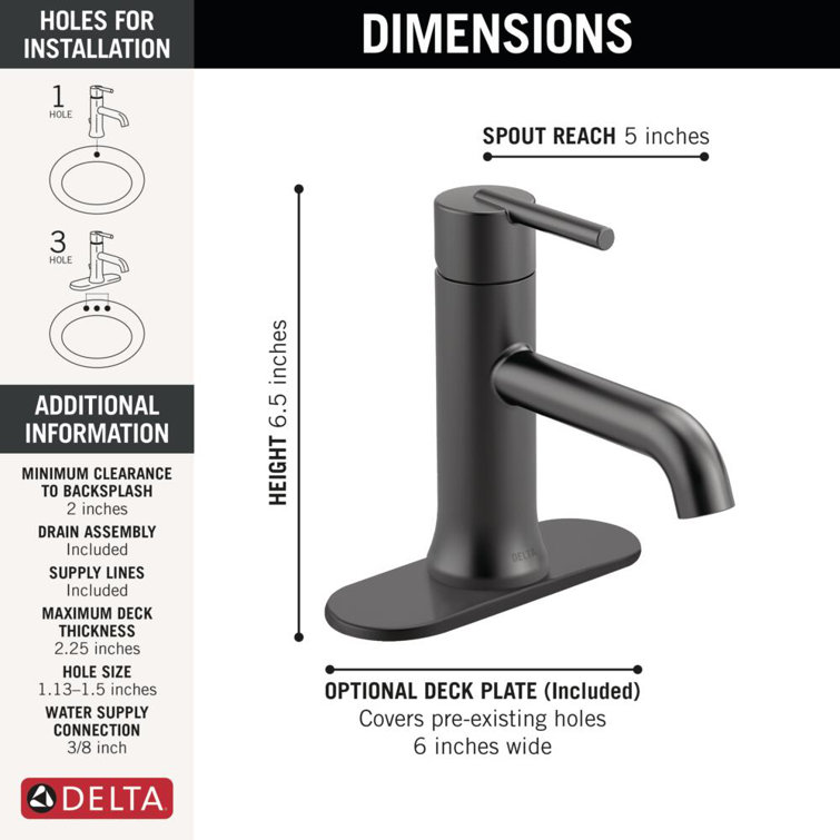 Sleek Matte Black Trinsic Single Handle Bathroom Faucet
