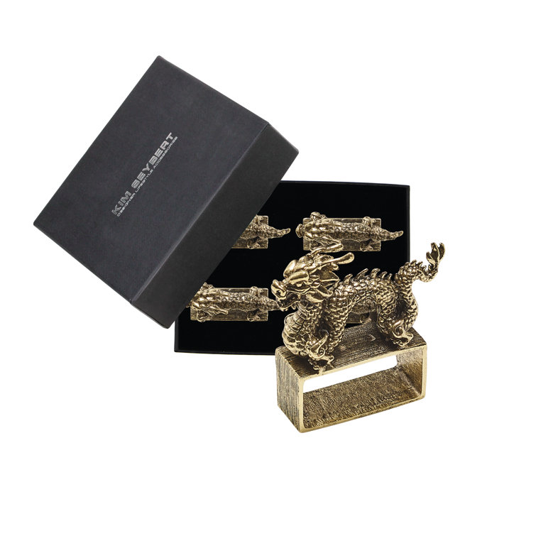 Gold Dragon Cast Metal Napkin Rings Set of 4