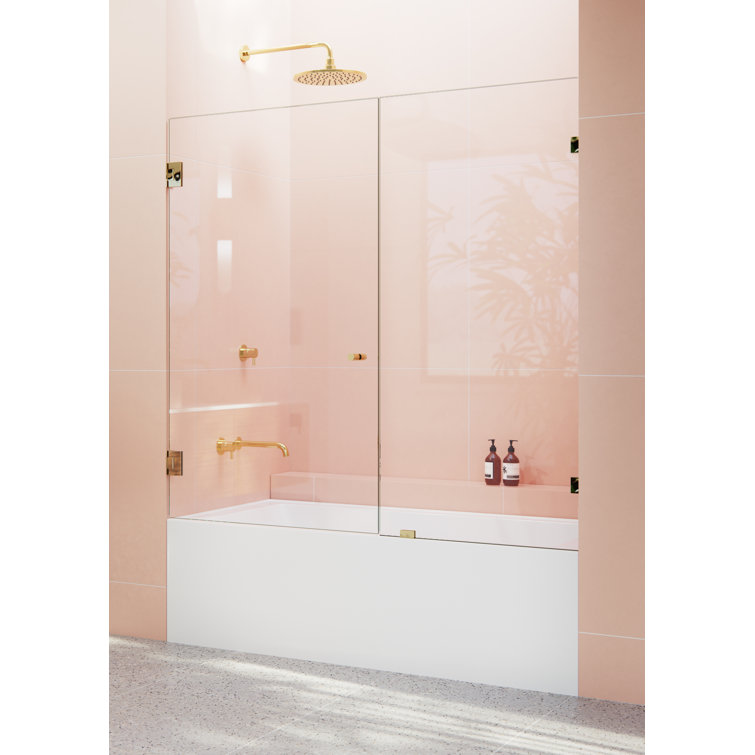 Polished Brass Frameless Clear Glass Pivot Bathtub Door