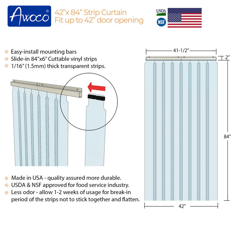 Clear Vinyl 84" x 42" Thermal Insulated Strip Curtain