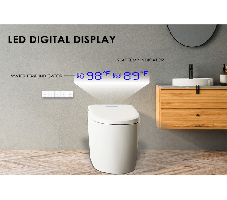 White Ceramic Tankless Elongated Smart Bidet Toilet with Heated Seat