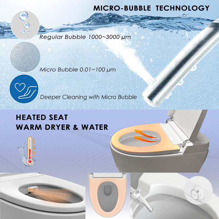 White Ceramic Tankless Elongated Smart Bidet Toilet with Heated Seat