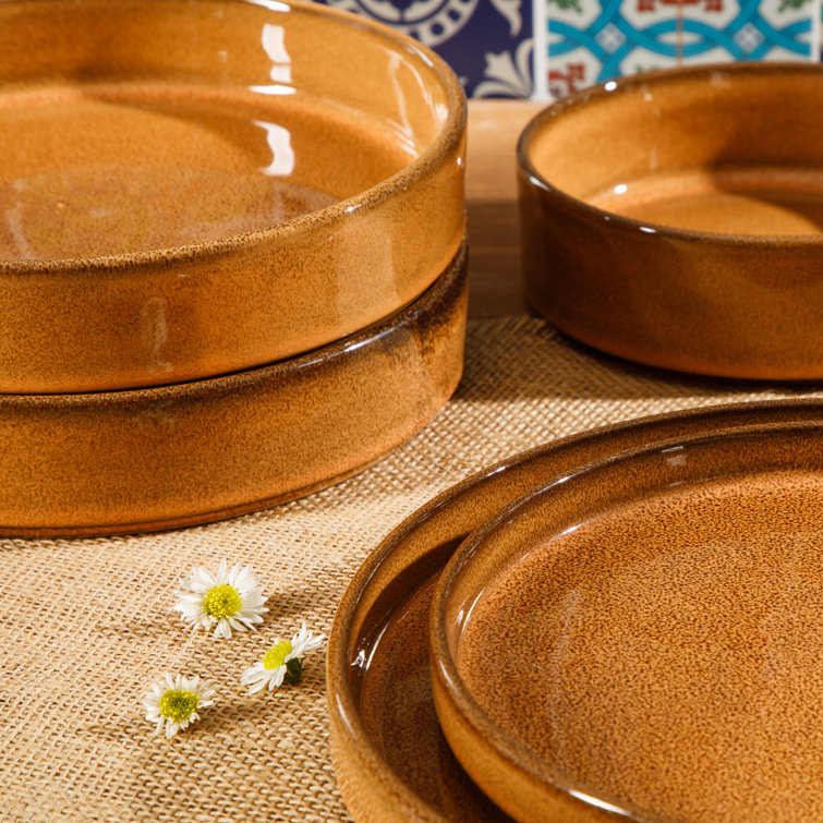 Amber Ceramic Terracotta Dinnerware Set - Service for 4