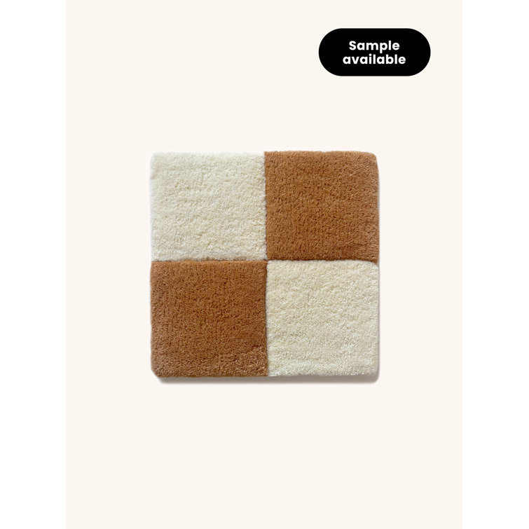 Terra Brown and White Hand-Tufted Wool Checkerboard Rug