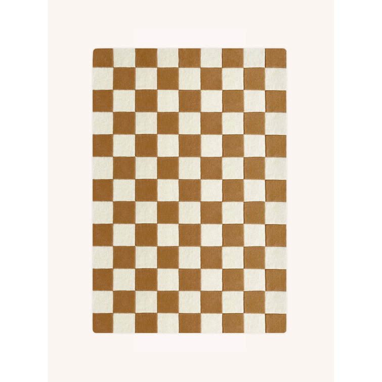 Terra Brown and White Hand-Tufted Wool Checkerboard Rug