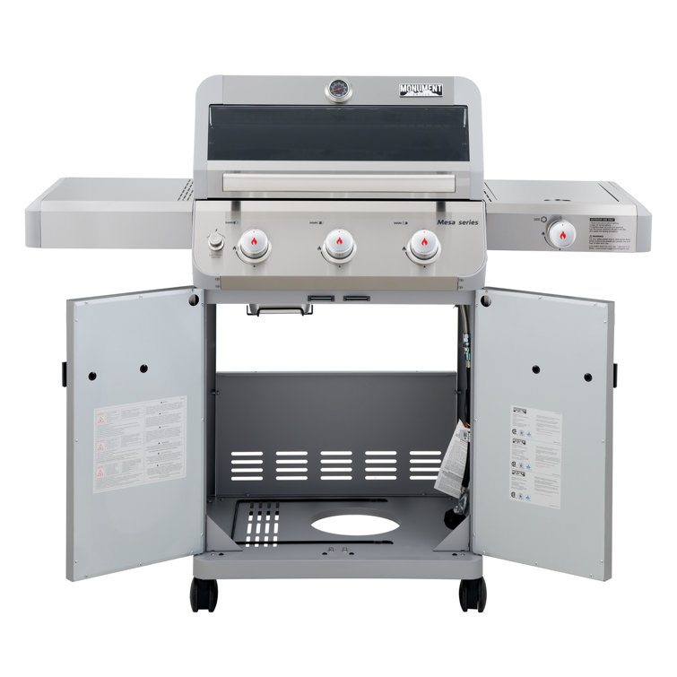Stainless Steel 3-Burner Propane Gas Grill with Side Burner