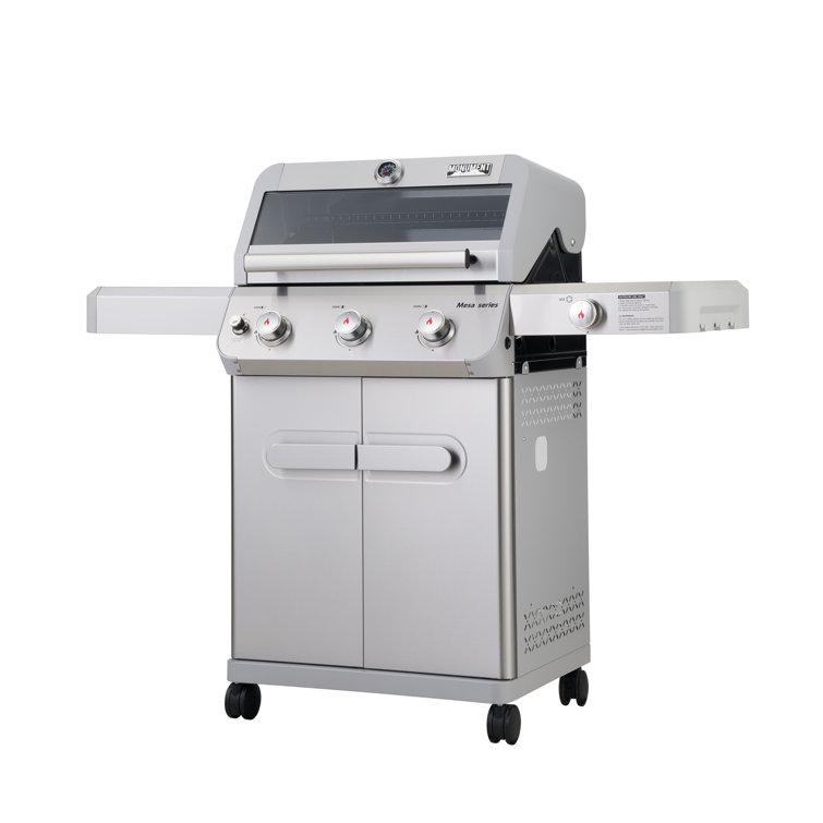 Stainless Steel 3-Burner Propane Gas Grill with Side Burner