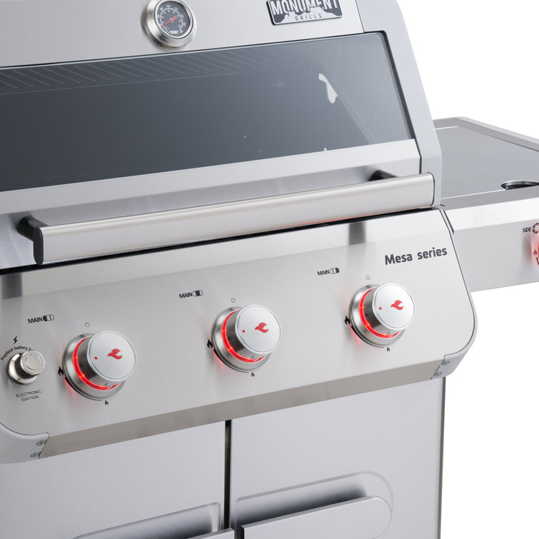 Stainless Steel 3-Burner Propane Gas Grill with Side Burner