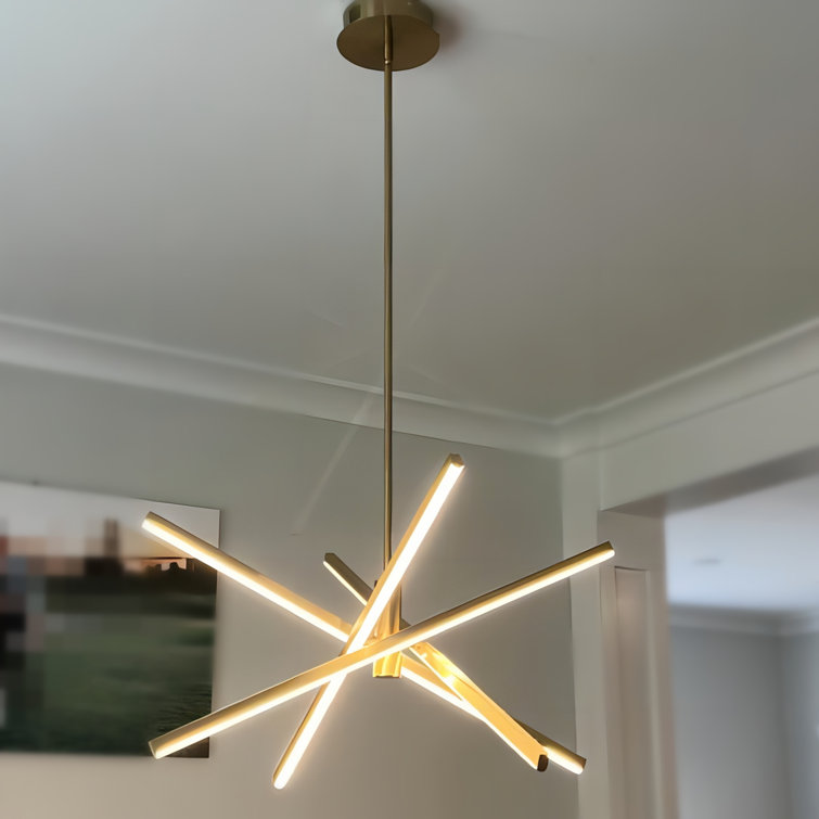 Black Aluminum 4-Light Sputnik Linear Chandelier
