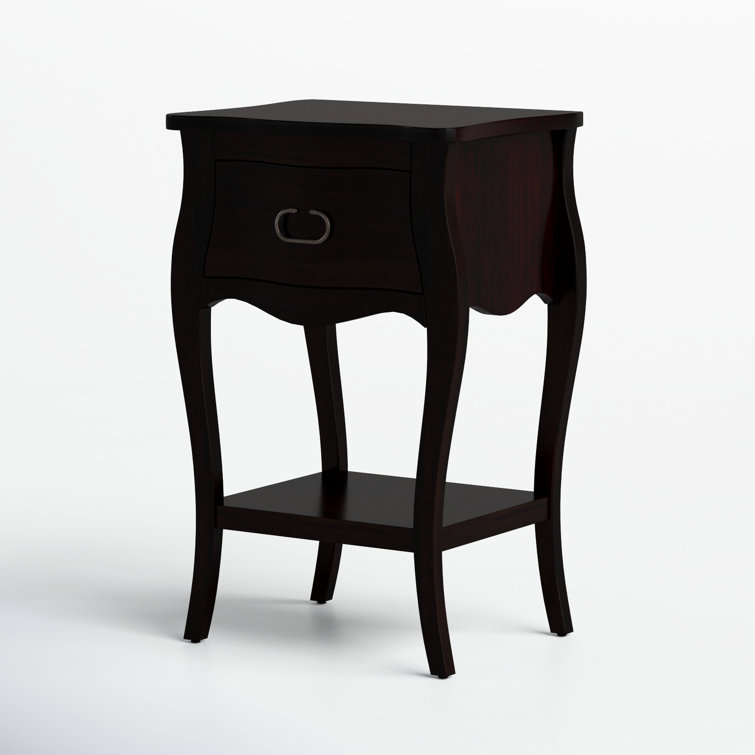 Rochelle Curvy Mahogany Veneer Nightstand with Shelf