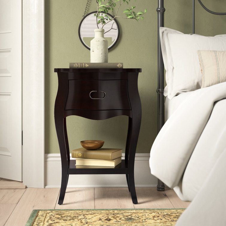 Rochelle Curvy Mahogany Veneer Nightstand with Shelf