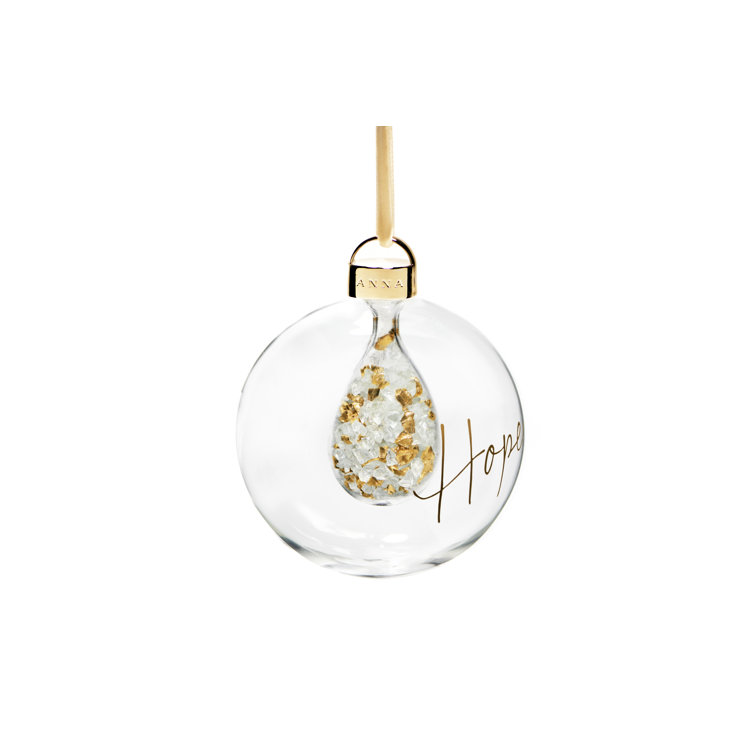 Clear Glass Hope Christmas Hanging Ornament with Ribbon