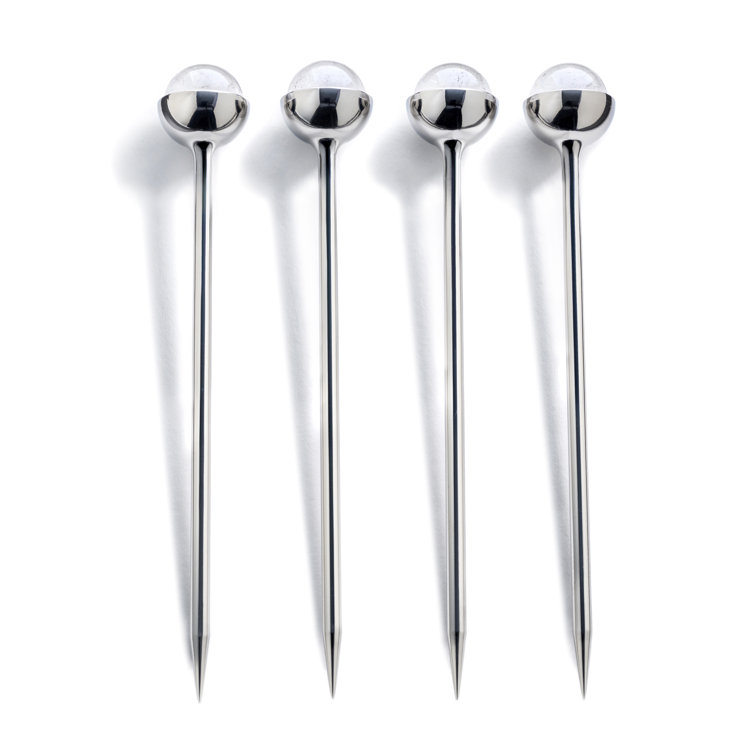 Silver Crystal Embellished Cocktail Picks Set of Four