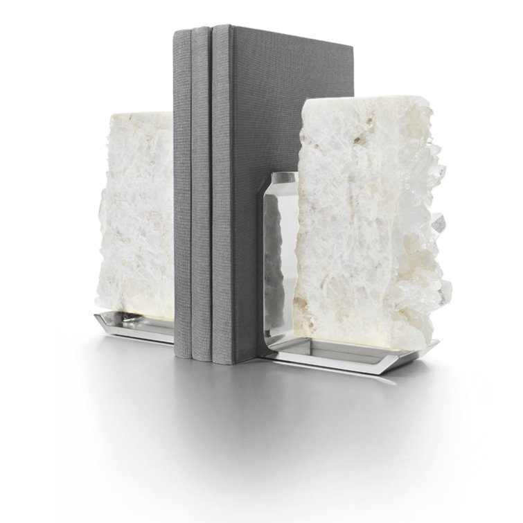White Agate and Silver Metal Bookends Set