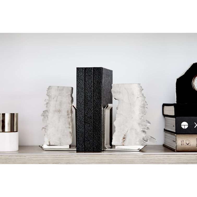 White Agate and Silver Metal Bookends Set