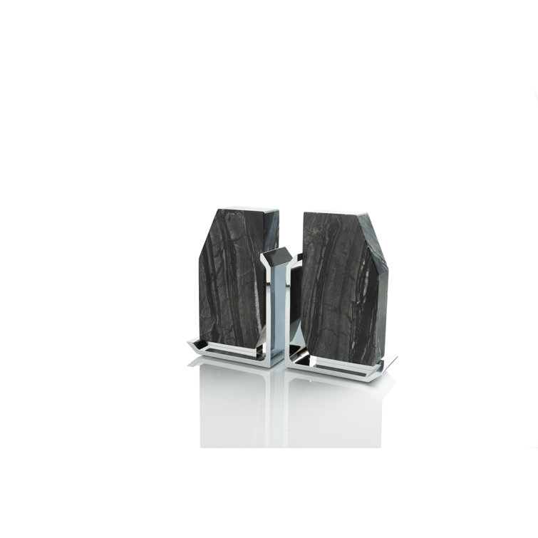 Gray and Silver Marble Metal Contemporary Bookends Set