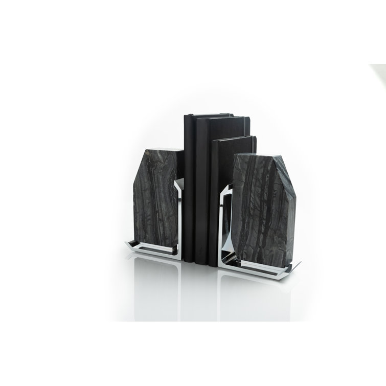 Gray and Silver Marble Metal Contemporary Bookends Set