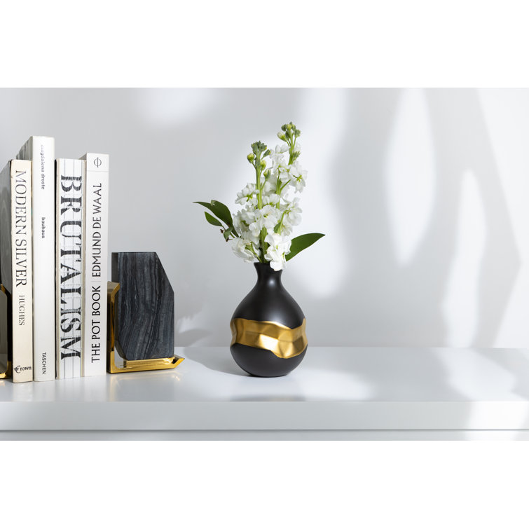 Gray and Gold Marble Metal Bookends Set