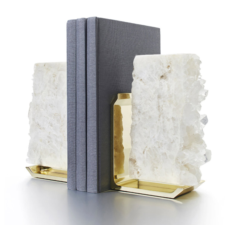 White Crystal and Gold Metal Bookends Set