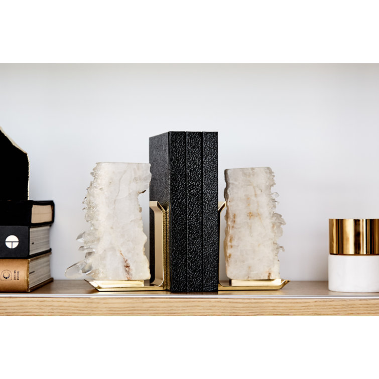 White Crystal and Gold Metal Bookends Set