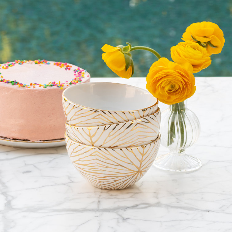 Lily Pad Patterned Ceramic Dessert Bowls, Set of 4
