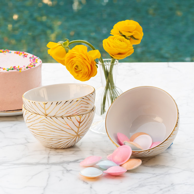 Lily Pad Patterned Ceramic Dessert Bowls, Set of 4