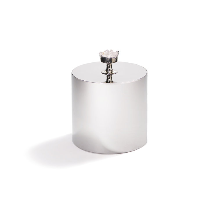 Silver Metallic Round Ice Bucket with Crystal Handle