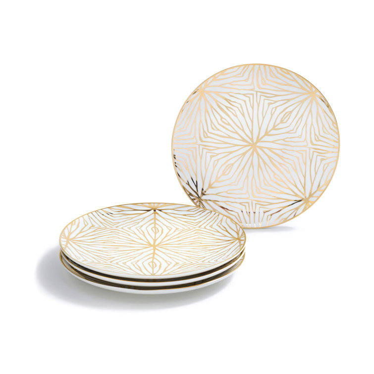 Talianna 8.75'' White and Gold Handmade Salad/Dessert Plates