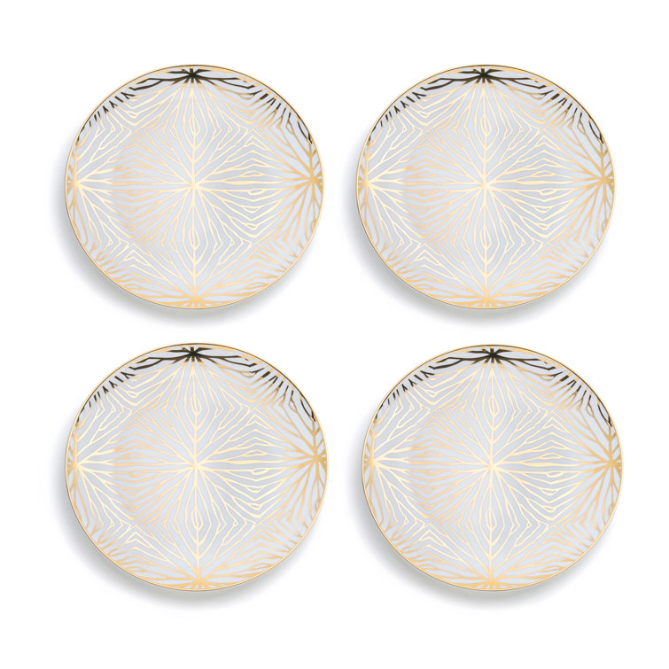 Talianna 8.75'' White and Gold Handmade Salad/Dessert Plates