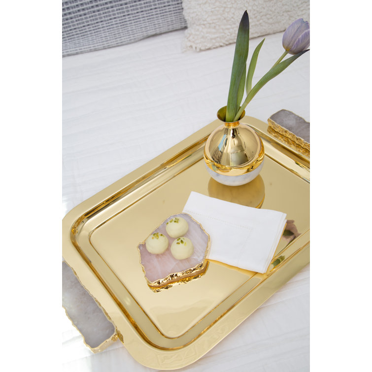Gold Stainless Steel Rectangular Decorative Tray