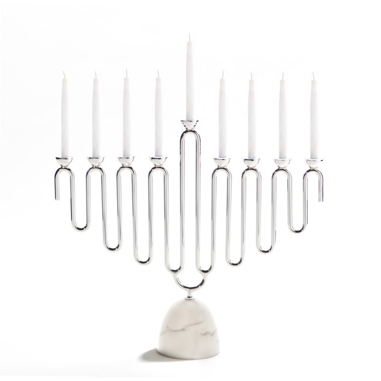12" Silver and Carrara Marble Modern Menorah