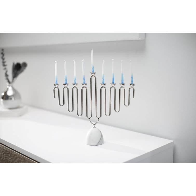 12" Silver and Carrara Marble Modern Menorah