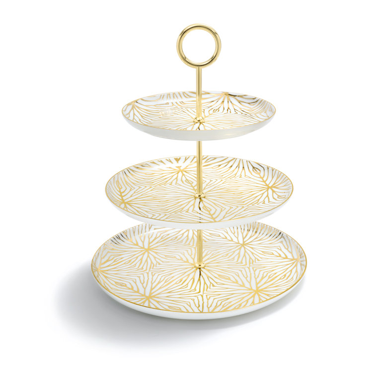Elegant White and Gold Ceramic 3-Tier Server