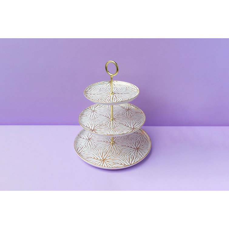 Elegant White and Gold Ceramic 3-Tier Server
